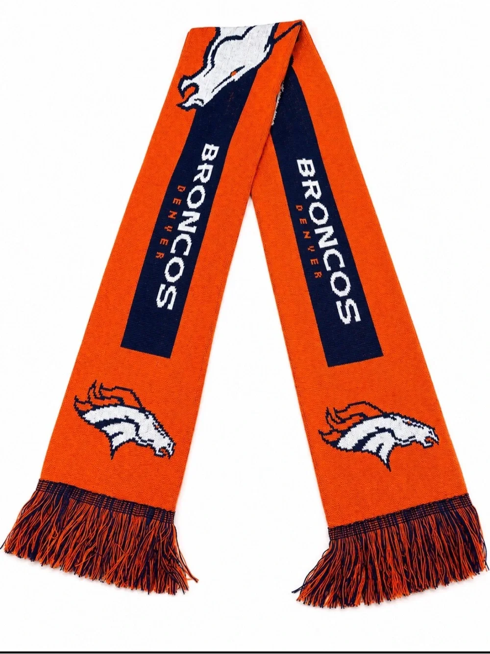 Denver Broncos Knit Team Scarf - Orange & Navy knit tasseled chunky Game Day